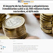 El importe de las fusiones y adquisiciones inmobiliarias subi a 12.780 millones hasta noviembre, el 65% ms